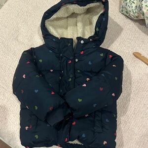 Heart Patterned Hooded Puffer Jacket